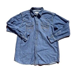 Blue Ranchwear Men's Blue Denim Long Sleeve Pearl Snap Western Shirt Size L
